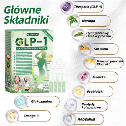 DOOEKA® GLP-1 8 w 1 Fit & Vital roztwór doustny – ⚡ Raz dziennie, widoczne zmiany w ciągu 7 dni / W przypadku otyłości, zdrowia serca i układu krążenia, cukrzycy, bezdechu sennego, zdrowia jelit, problemów ze stawami i wielu innych