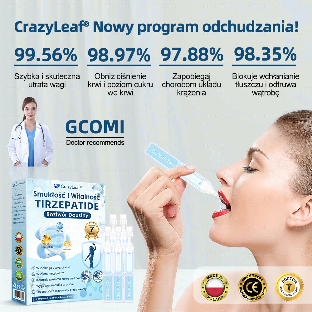 🔥Klinicznie potwierdzone | Oficjalny sklep | CrazyLeaf® Szczupłość i Witalność Tirzepatide – doustny roztwór wspierający odchudzanie, ciśnienie i poziom cukru