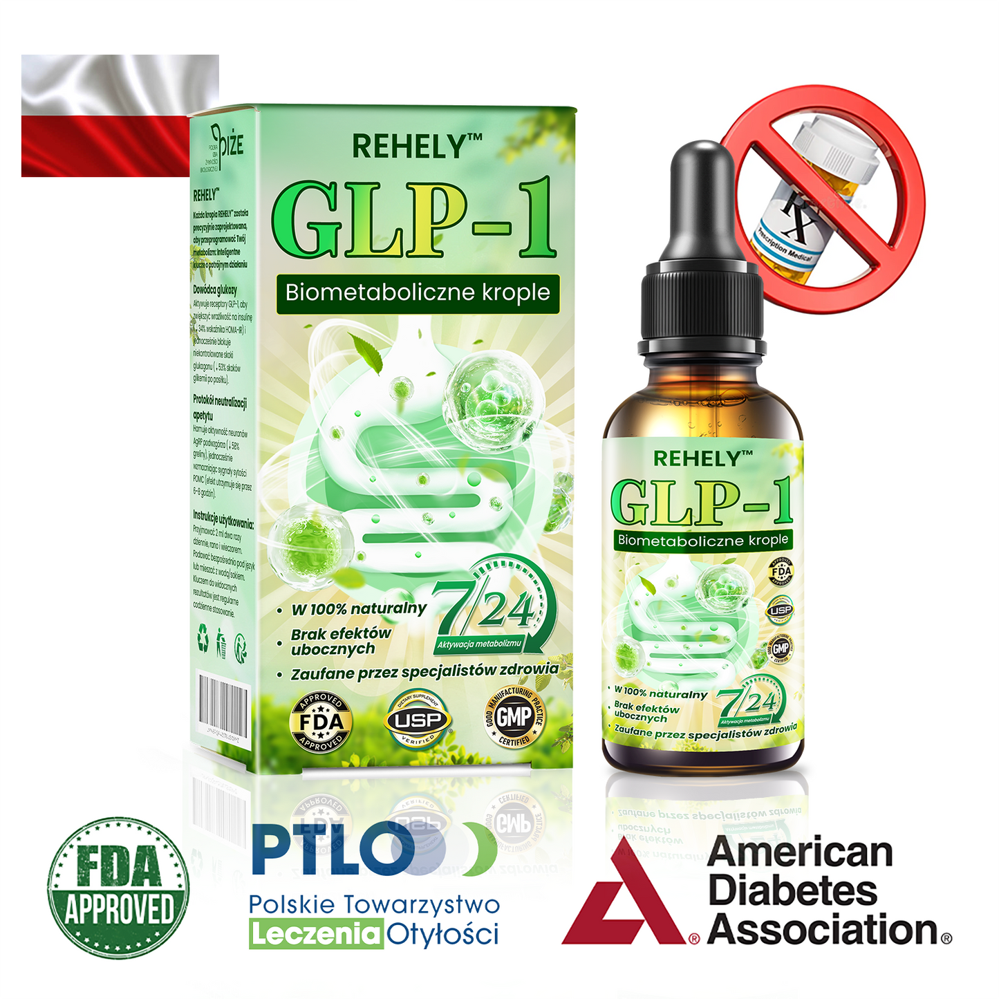 REHELY™ GLP-1 Biometaboliczne krople | Spalacz tłuszczu klasy spożywczej – opracowany przez Polskie Towarzystwo Badań nad Otyłością (PTBO)