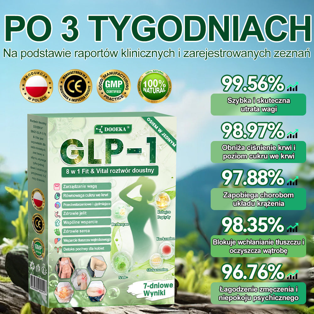 DOOEKA® GLP-1 8 w 1 Fit & Vital roztwór doustny – ⚡ Raz dziennie, widoczne zmiany w ciągu 7 dni / W przypadku otyłości, zdrowia serca i układu krążenia, cukrzycy, bezdechu sennego, zdrowia jelit, problemów ze stawami i wielu innych