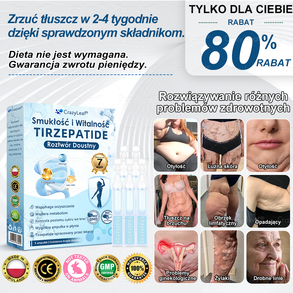 🔥Klinicznie potwierdzone | Oficjalny sklep | CrazyLeaf® Szczupłość i Witalność Tirzepatide – doustny roztwór wspierający odchudzanie, ciśnienie i poziom cukru