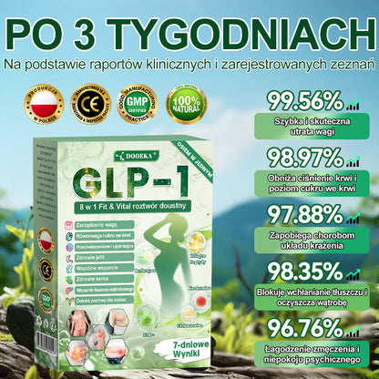 DOOEKA® GLP-1 8 w 1 Fit & Vital roztwór doustny 💚 Raz dziennie, widoczne zmiany w ciągu 7 dni / W przypadku otyłości, zdrowia serca i układu krążenia, cukrzycy, bezdechu sennego, zdrowia jelit, problemów ze stawami i wielu innych