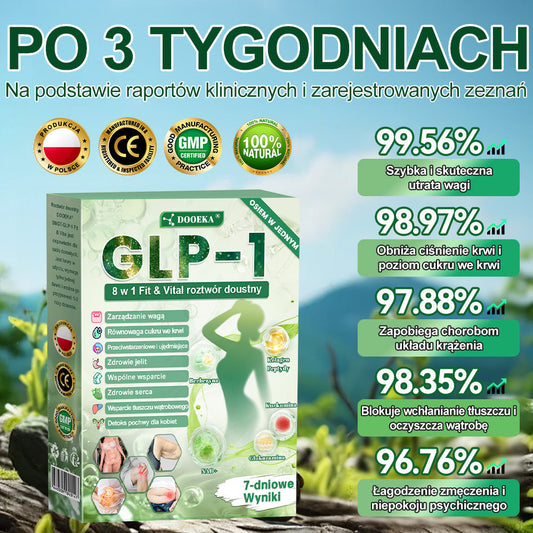 DOOEKA® GLP-1 8 w 1 Fit & Vital roztwór doustny 💚 Raz dziennie, widoczne zmiany w ciągu 7 dni / W przypadku otyłości, zdrowia serca i układu krążenia, cukrzycy, bezdechu sennego, zdrowia jelit, problemów ze stawami i wielu innych