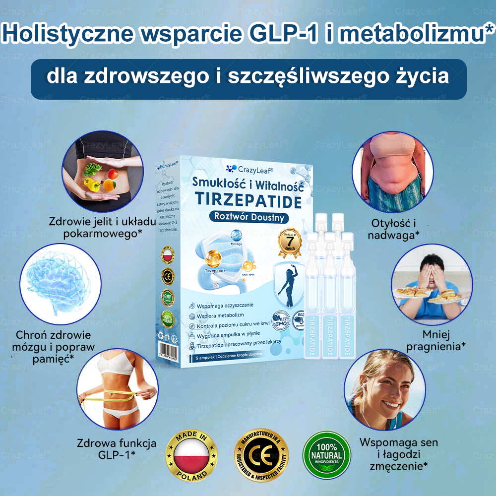 🔥Klinicznie potwierdzone | Oficjalny sklep | CrazyLeaf® Szczupłość i Witalność Tirzepatide – doustny roztwór wspierający odchudzanie, ciśnienie i poziom cukru