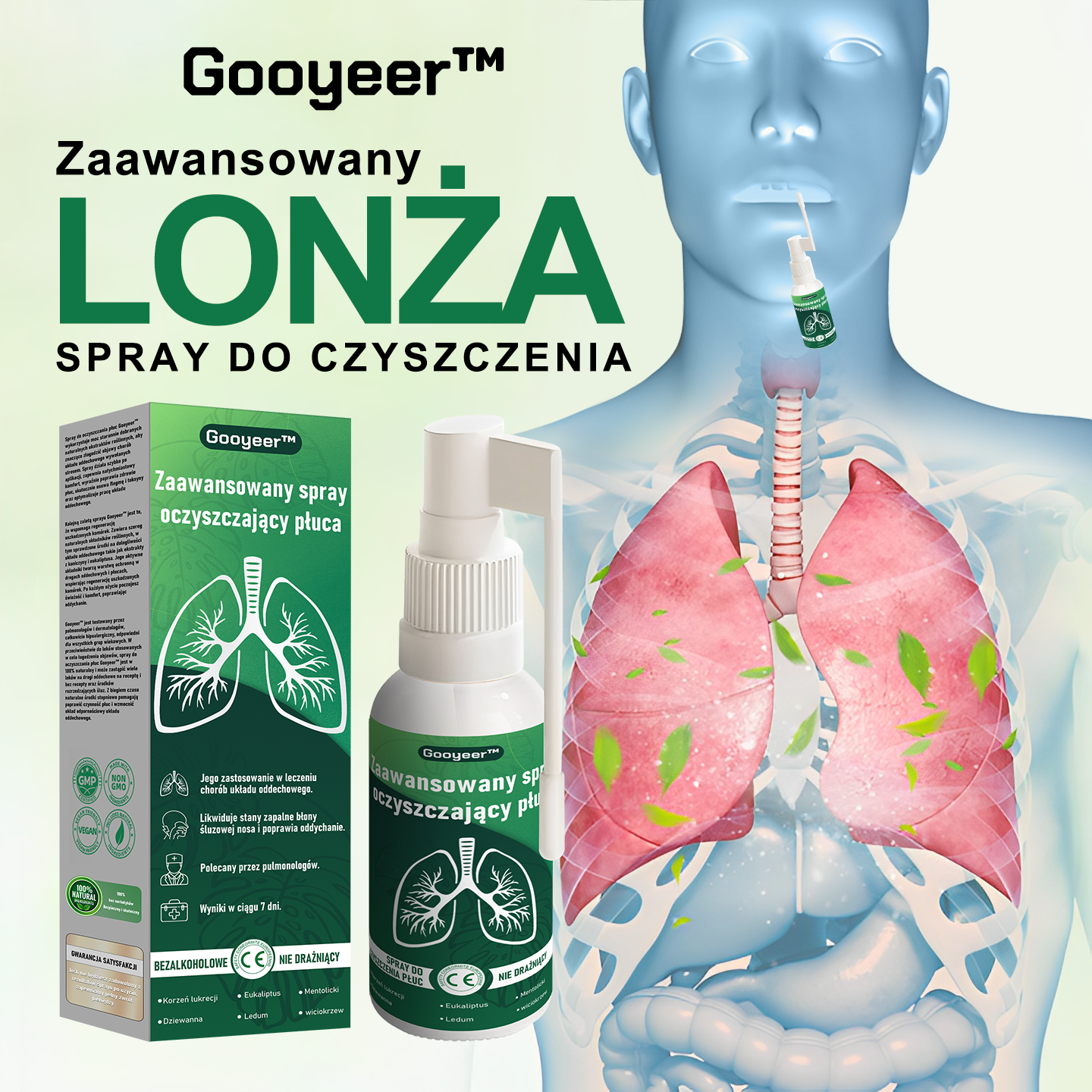 Gooyeer™ Zaawansowany spray do oczyszczania płuc – 🫁 zdrowe płuca, wsparcie odporności, detoksykacja i łatwiejsze oddychanie – Certyfikat CE