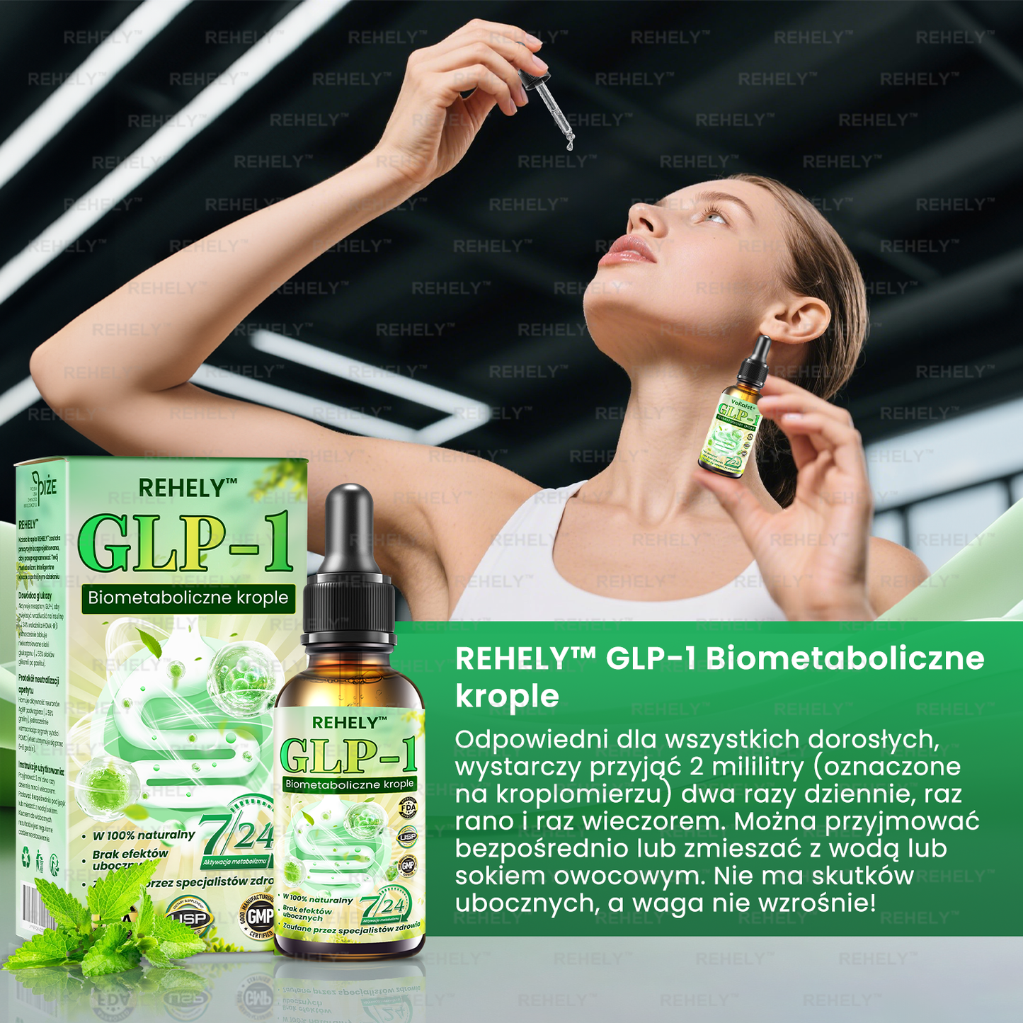 REHELY™ GLP-1 Biometaboliczne krople | Spalacz tłuszczu klasy spożywczej – opracowany przez Polskie Towarzystwo Badań nad Otyłością (PTBO)